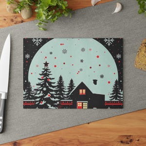 Holiday Print Tempered Glass Cutting Board, Holiday Kitchen Decor, Charcuterie Board