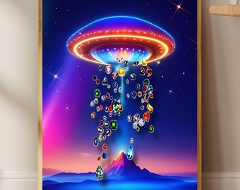Intergalactic UFO Spaceship Sci-Fi Abstract Digital Download Printable Wall Art Poster