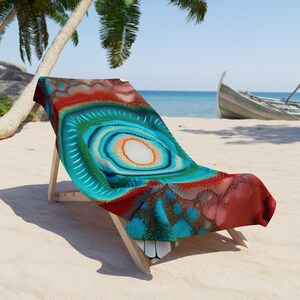 Red and Turquoise Abstract Art Print Towel, Pool Towel, Beach Towel
