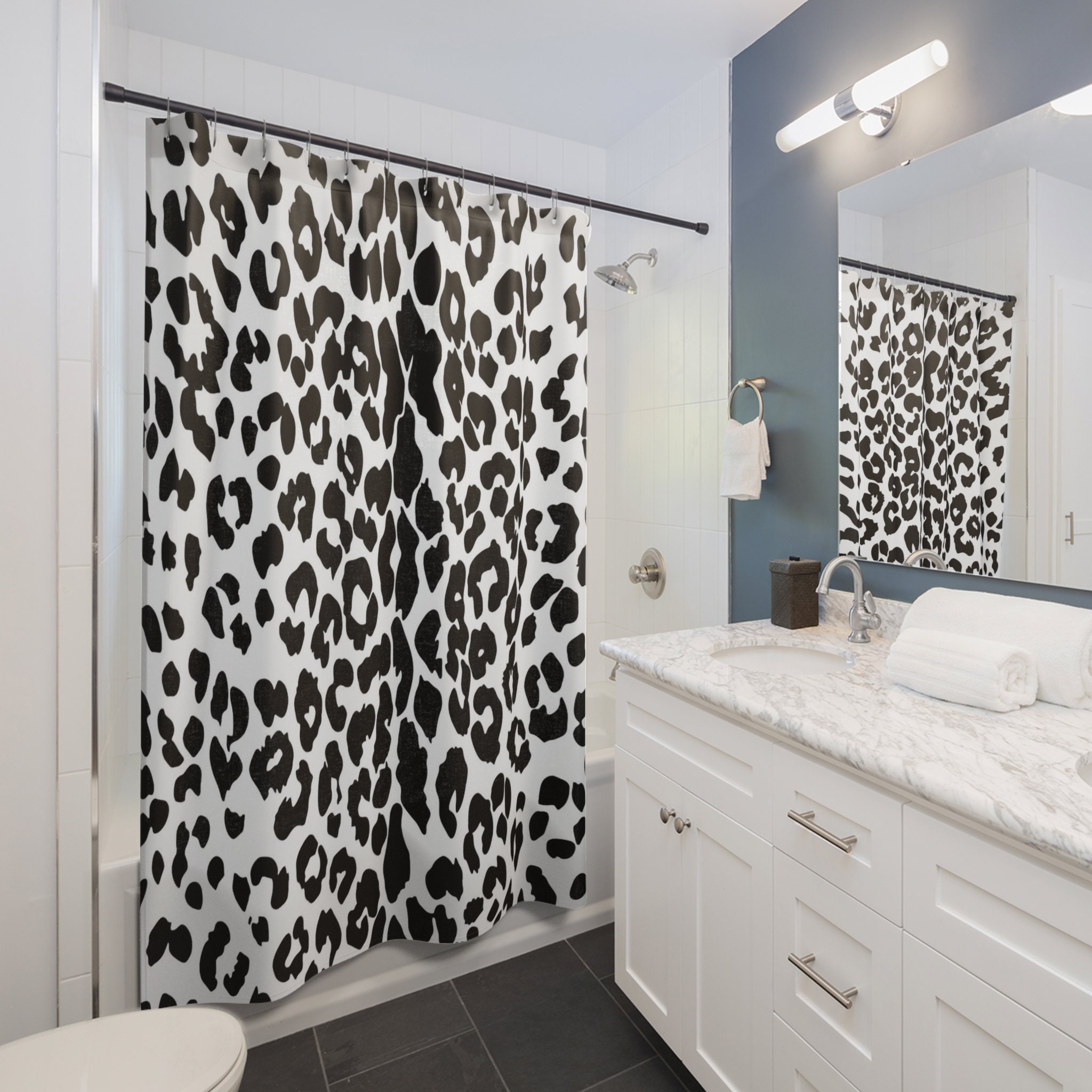 Black and White Leopard Print Shower Curtain, Animal Print Decor