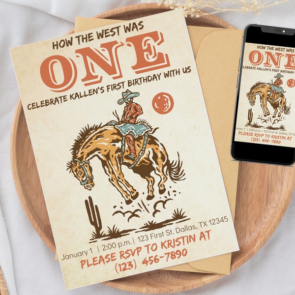 How the West was ONE - Western First Birthday Party Invitation