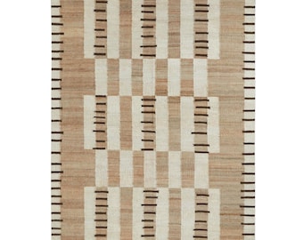 Handgeweven jute vloerkleed: platgeweven boho-streep, aardetinten