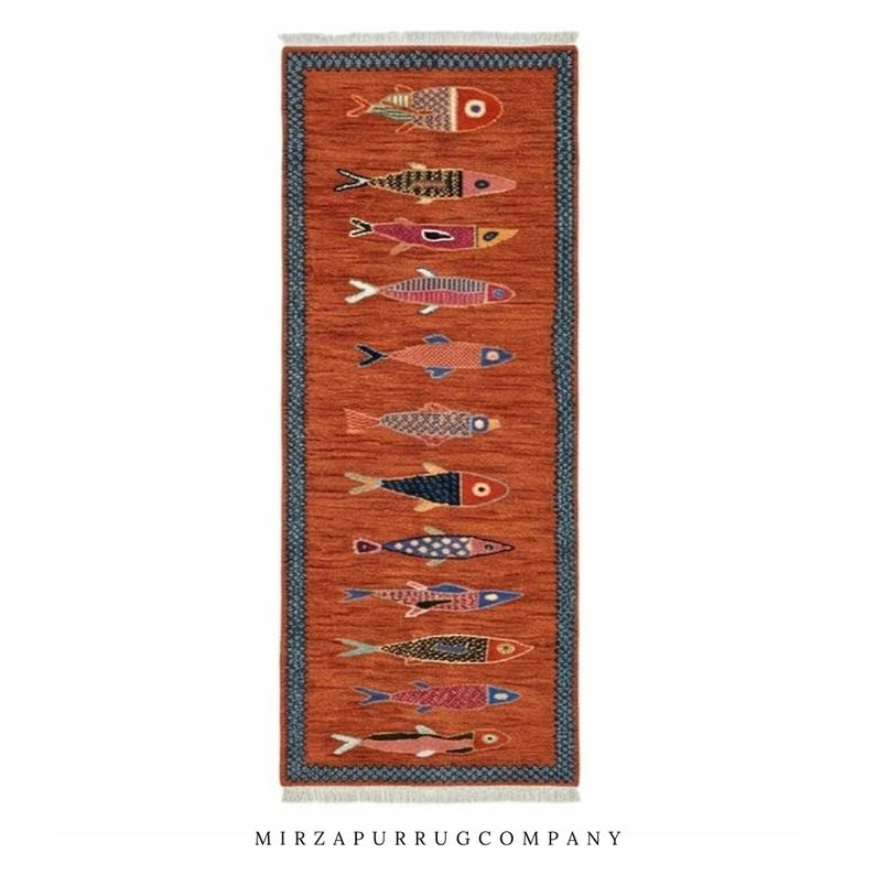Koi Fish Stair Runner Rug | Hand-knotted Soft Wool Carpet for Kitchen ...