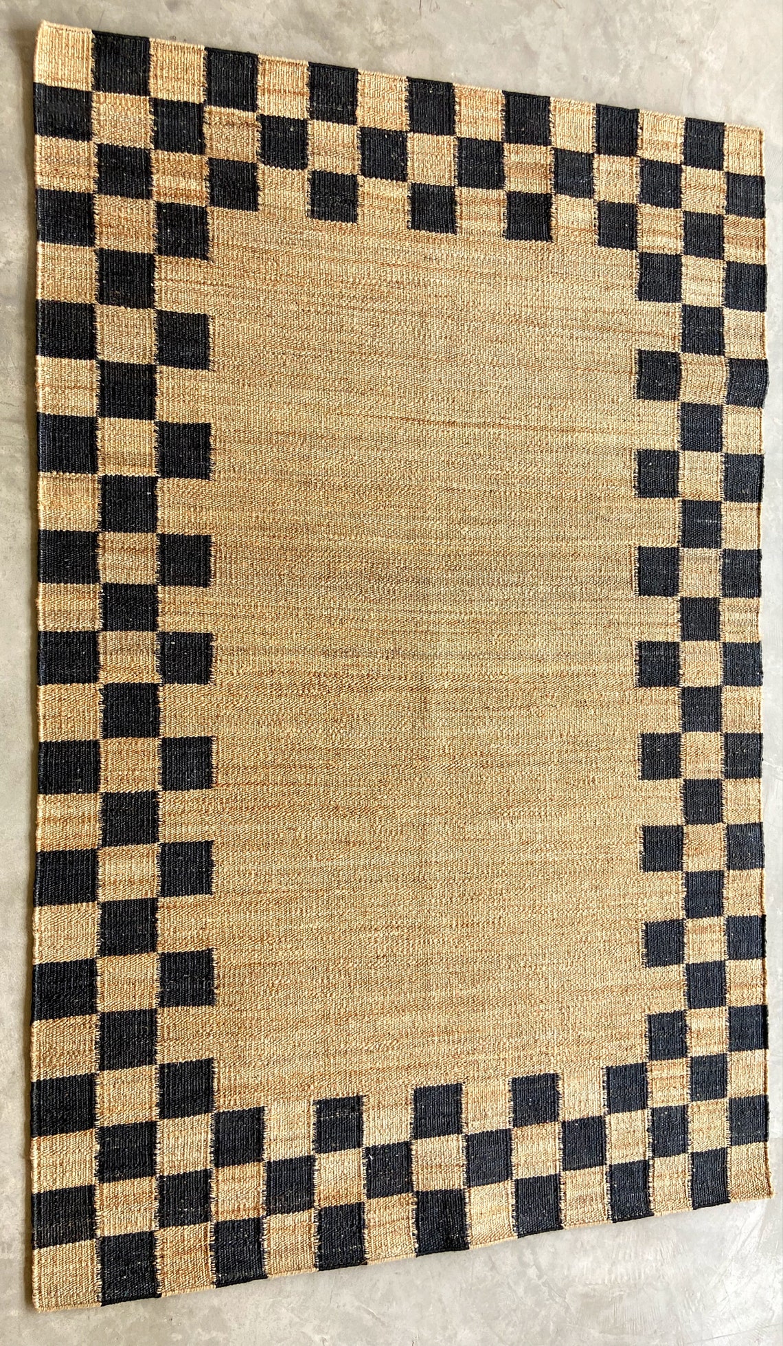 Handwoven Checkered Jute Rug: Rustic Farmhouse Decor - Etsy