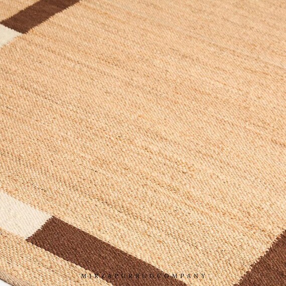 Handwoven Jute Rug Runner: Boho Decor with Multi-Color Border
