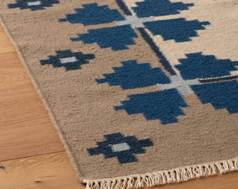 Handwoven Floral Swedish Wool Rug : Scandinavian Folk Wall Art | Housewarming Decors