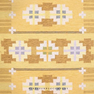 Yellow Handwoven Wool Kilim Rug : Scandinavian Vintage Decor for Housewarming