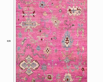 Pink Turkish Oushak Rug 9x12ft : Hand-Knotted Floral Rug for Living Room | Custom Sizes