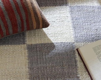 Geruit jute vloerkleed 9 x 12 ft | Handgeweven vloerkleed van natuurlijke vezels voor woonkamer en terras
