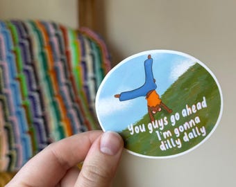 Dilly Dally Funny Vinyl Sticker | Cartwheeling Bear Vinyl Decal for Laptops and Water Bottles