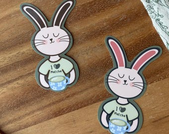 Green Matcha Latte Bunny Rabbit Sticker | Tea Art For a Matcha Lover