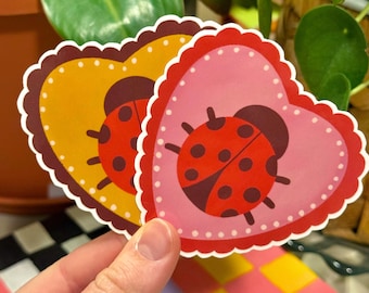 Ladybug Heart Sticker: water resistant Vinyl Beetle Art