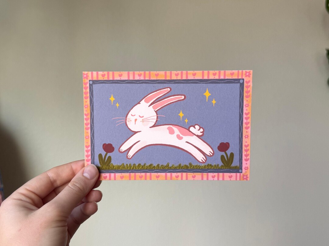 Whimsical Bunny Rabbit Art Print: Easter Spring Wall Decor - Etsy