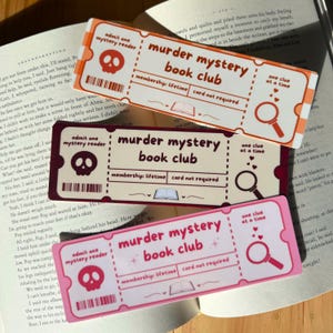 Murdery Mystery Ticket Bookmark – Cozy Mystery Gifts for Thriller Readers, Murder Mystery Bookmark, Mystery Bookmarks, Thriller Book Gift