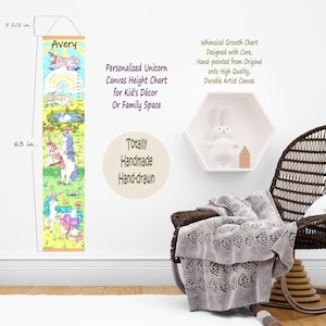 Hand-painted and Personalized Unicorns Canvas Growth Chart, Whimsical Height Ruler Gift for Girls Décor or Family Space