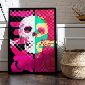 Halftone Skull Print, Skull Print, Skull Printable Wall Art, Abstract Skull Poster, Retro Skull Print, Skull Art, Digital Download, Trend