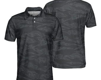 Black Tiger Stripe Camo Golf Polo Lightweight