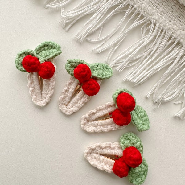 Crochet Cherry Hair Accessories, Cherry Design Snap Clips, Crochet Hair Accessories, Snap Hair Clip, Handcrafted Fruit Hair Clips