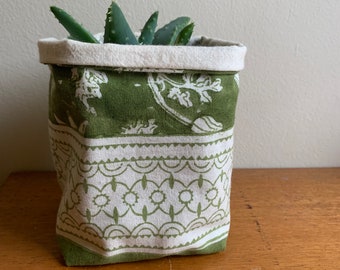 Indian Block Print Pot Plant Cover Indoor Fabric Planter Block Print Handmade Upcycled Storage Bag Minimalist Up-cycled Gift For Her
