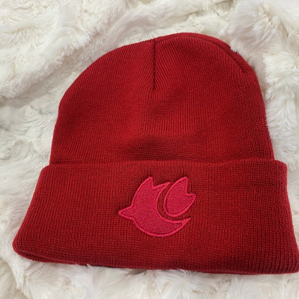 Embroidered Red Bird Beanie Flapjack/Cardinal