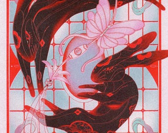 Rabbits Risograph Print