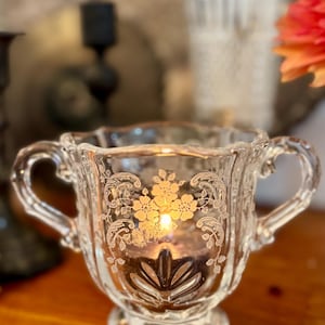 Vintage etsad altarskål i glas | Blommig offerskål | Häxig apoteksdekor