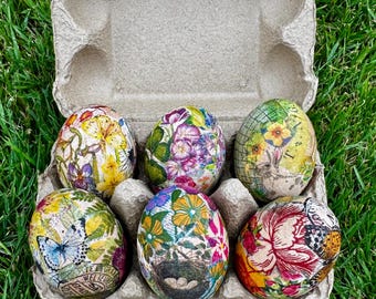 1/2 Dozen Decoupage Wooden Eggs -  Decorative Springtime Easter Eggs