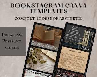 50 Bookstagram Instagram Templates Canva Posts and Stories | Presets | Customizable | Comfort Bookshop Aesthetic | Bundle | Edit | Neutral