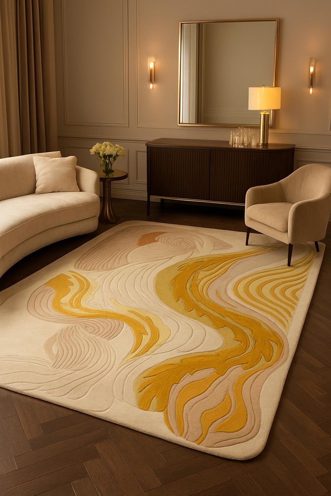 Modern Abstract Flow Rug Beige Gold Luxury Carpet Home Decor - Etsy