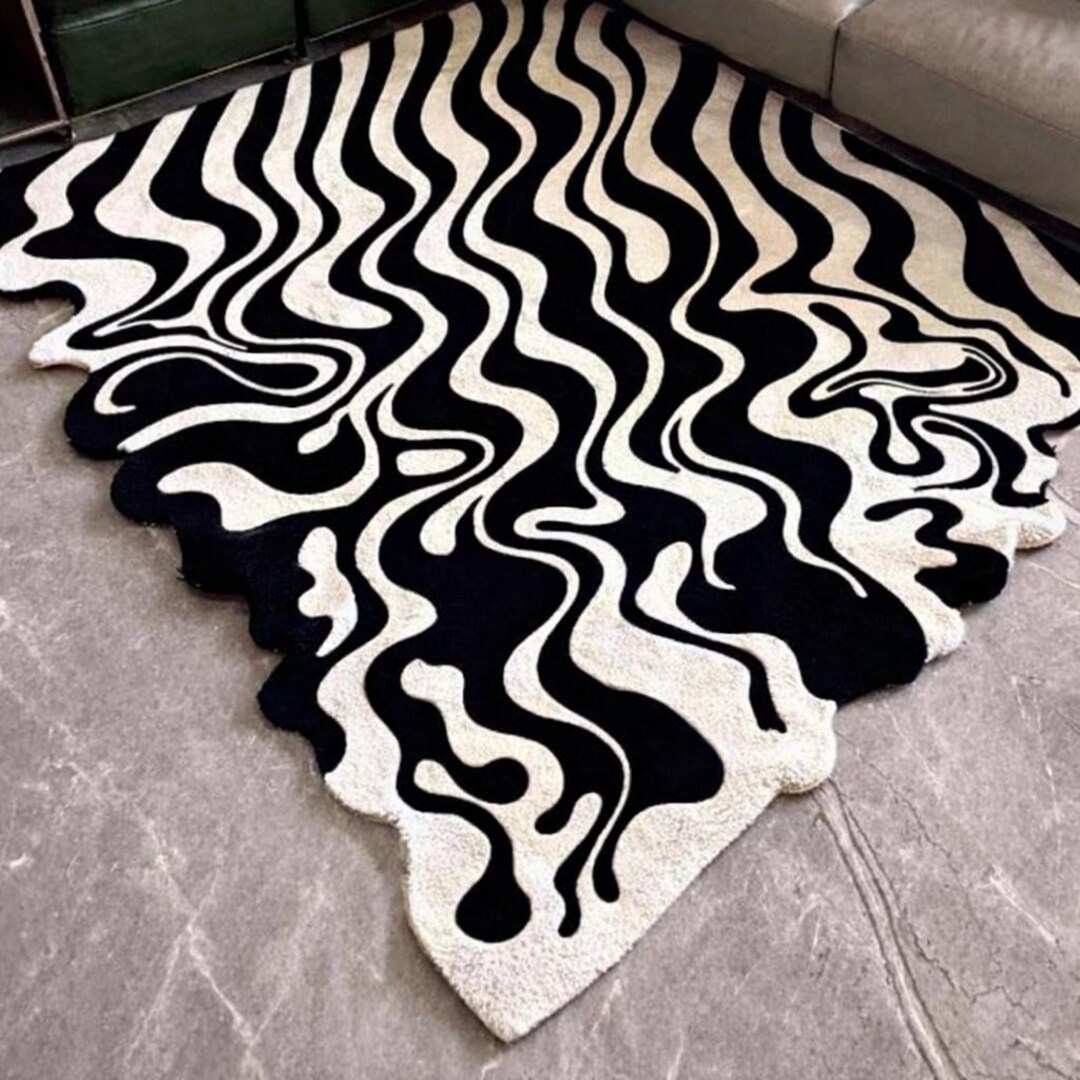 Handmade Abstract Rug Modern Black & White Carpet Etsy — free download