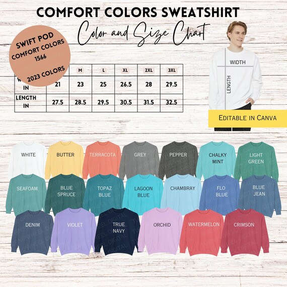 comfort colors crewneck sweatshirt size chart