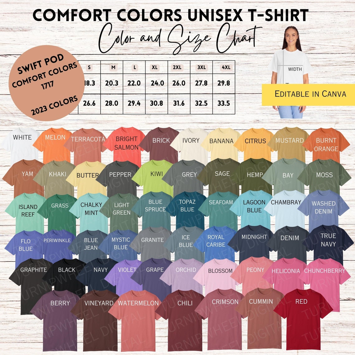 Comfort Colors® 1717 Color and Size Chart Shirt 2003 Colors - Etsy
