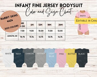 Rabbit Skins 4424 Baby Bodysuit Color and Size Swift POD Baby Color and Size Chart 2003 Kids for 4424 Bodysuit Child Printify Editable Chart