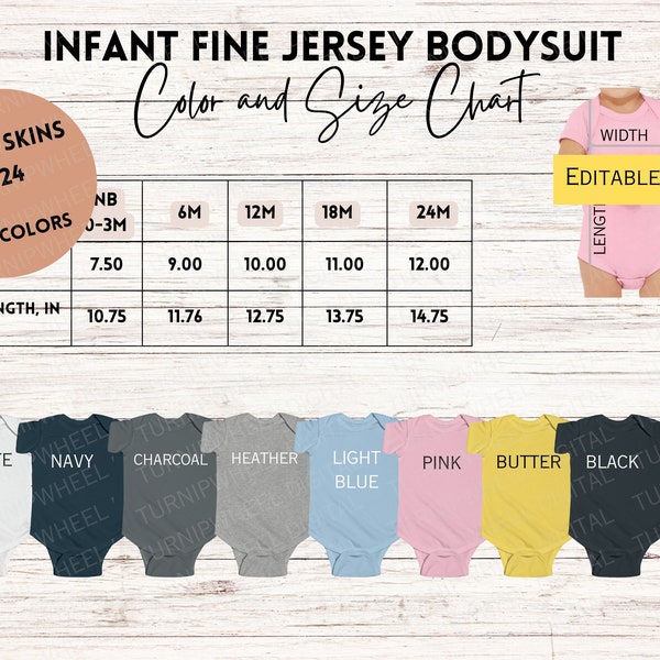 Rabbit Skins 4424 Baby Bodysuit Color and Size Swift POD Baby Color and Size Chart 2003 Kids for 4424 Bodysuit Child Printify Editable Chart