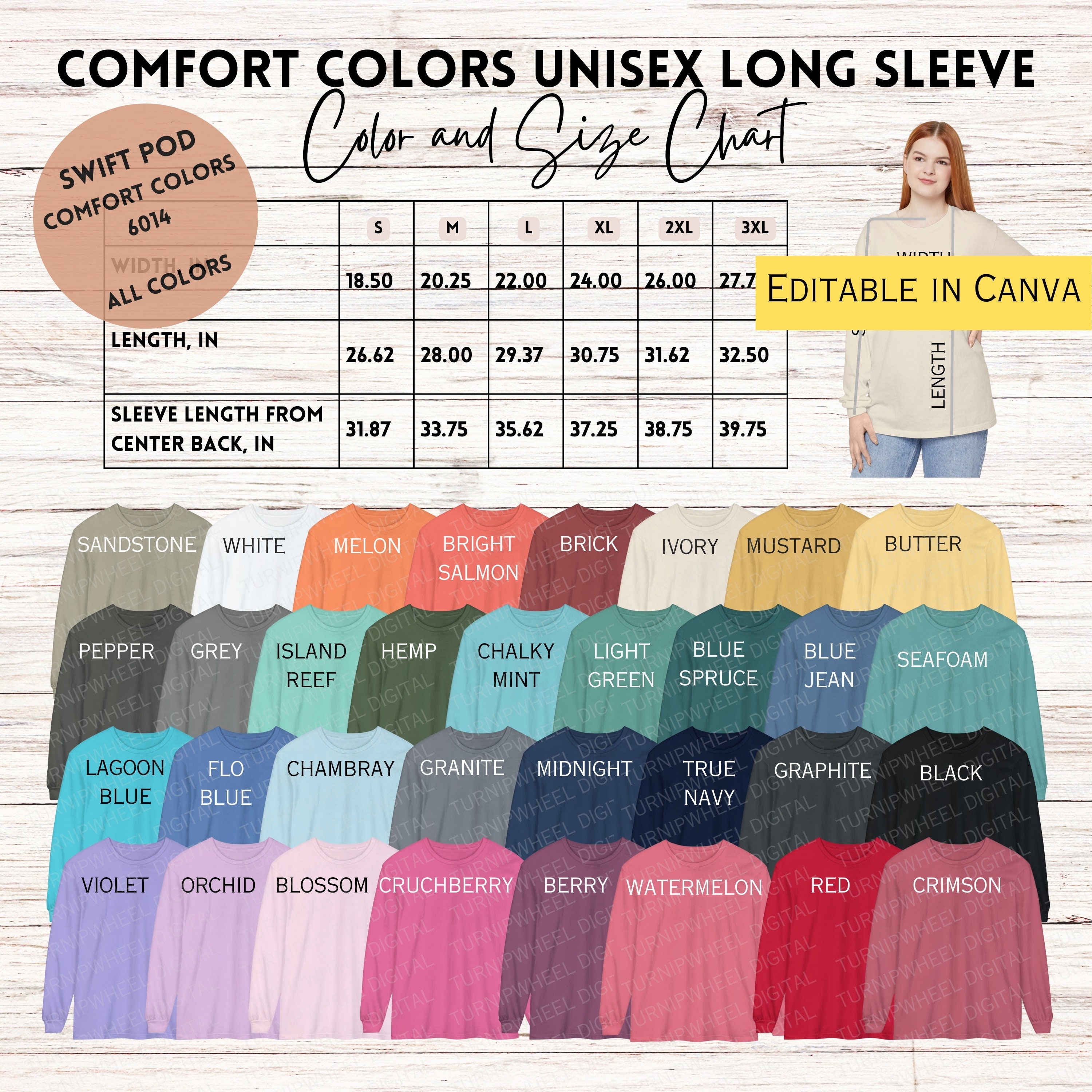 【COMFORT】 RO-1 BASE LAYER (4 COLORS) Comfort Colors® 6014 Color and Size Chart Long Sleeve Shirt