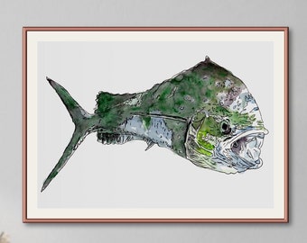 Fish watercolor painting, digital product, wall decoration, sea animal, animal art, illustration, gift, printable up to A3