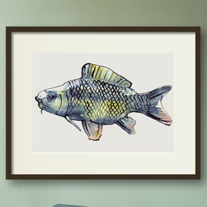 Fish (carp) as watercolor painting, digital product, gift, animal art, wall decoration, printable up to A3