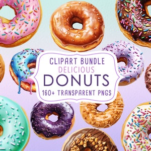 160 plus Delicious Donut Clipart Bundle, Digital Donut illustration pack, Clip-art Collection set Transparent PNG