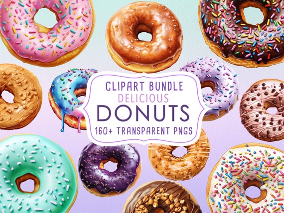 Donut Clipart Bundle, 160+ PNG Illustrations (Digital Download)