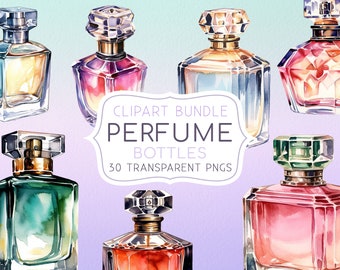 Perfume Bottle Clipart Set, Watercolor Illustrations (Digital Download)
