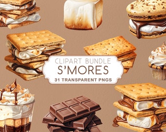 31 S&#39;mores Digital Clipart Bundle, Digital Smores illustration pack, Clip-art Collection set, High Quality Instant Download