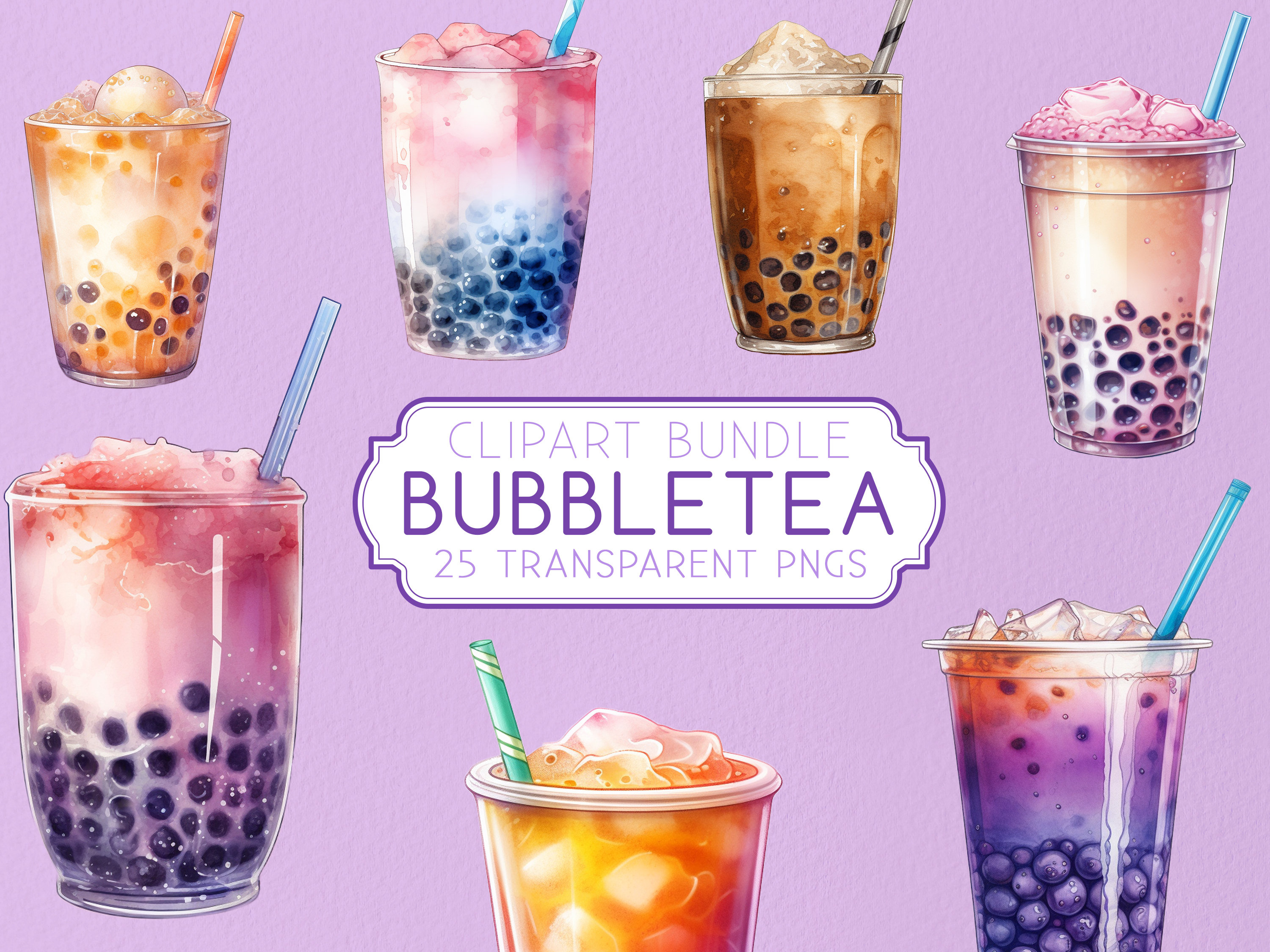 Bubble Tea Clipart Bundle, Watercolor Boba Tea PNG (digital Download ...