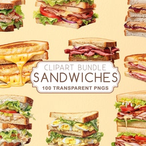 100 Sandwich Clipart Mega Bundle Set, Hoge kwaliteit aquarel clipart illustraties, clip-art Transparante PNG Instant Digitale Download