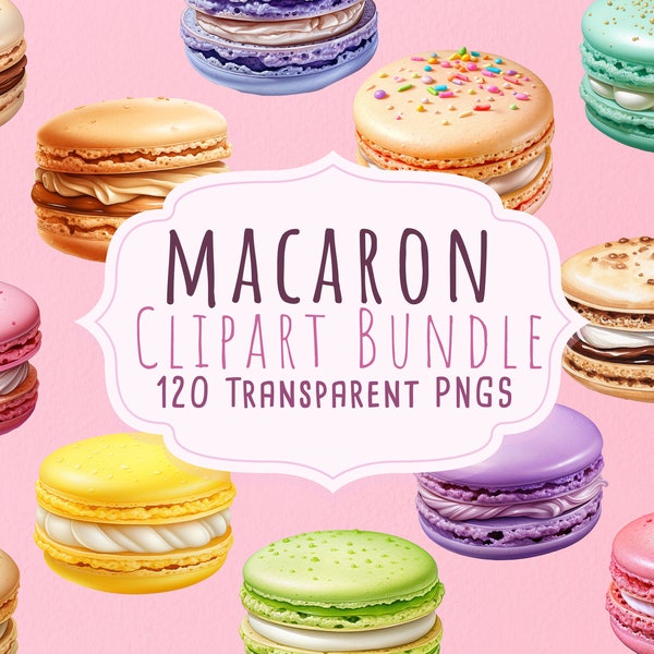 120 Macaron Digital Clipart Bundle, pack d'illustration numérique Français Macaron, ensemble de collection Clip-art, téléchargement instantané de haute qualité