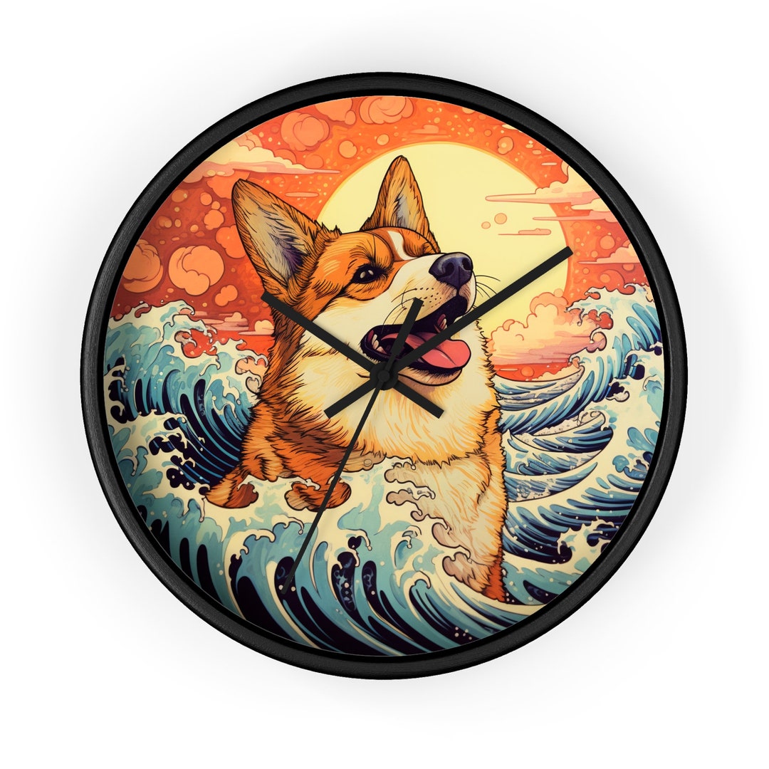 The Great Wave of Corgi Wall Clock - Etsy