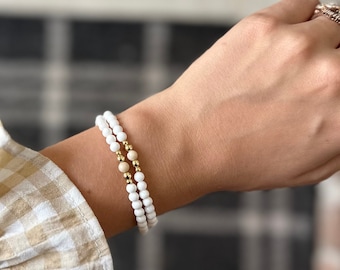 White and Cream Dainty Wrap Rosary Bracelet - Full Rosary Bracelet - Gold Plated Beads - Gold Filled Medal Center Bead
