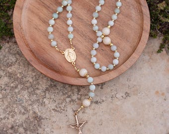 Rosario católico moderno verde suave - Dorado - Rosario católico - Rosario de piedras preciosas - Rosario para mujer
