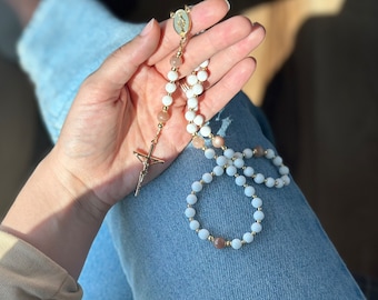 Rosario católico blanco moderno - Oro - Rosario católico - Rosario con piedras preciosas - Rosario para mujer