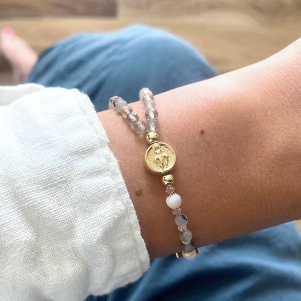 Labradorite and Mother of Pearl Full Rosary Bracelet - Gemstone Rosary - Gold Filled Beads - Gold Plated Beads