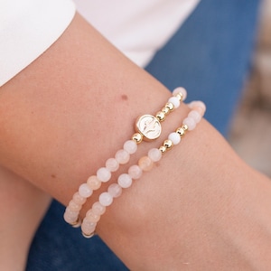 Peach Aventurine Dainty Wrap Rosary Bracelet - Full Rosary Bracelet - Gold Plated Beads - Gold Filled Medal Center Bead